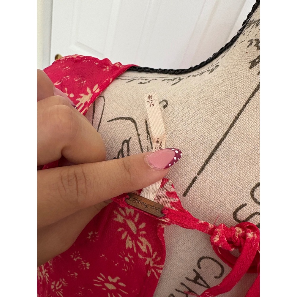 Free People Rare Feelings Maxi Dress Pink Floral V-Neck Long Sleeve Boho Size M - Picture 8 of 8